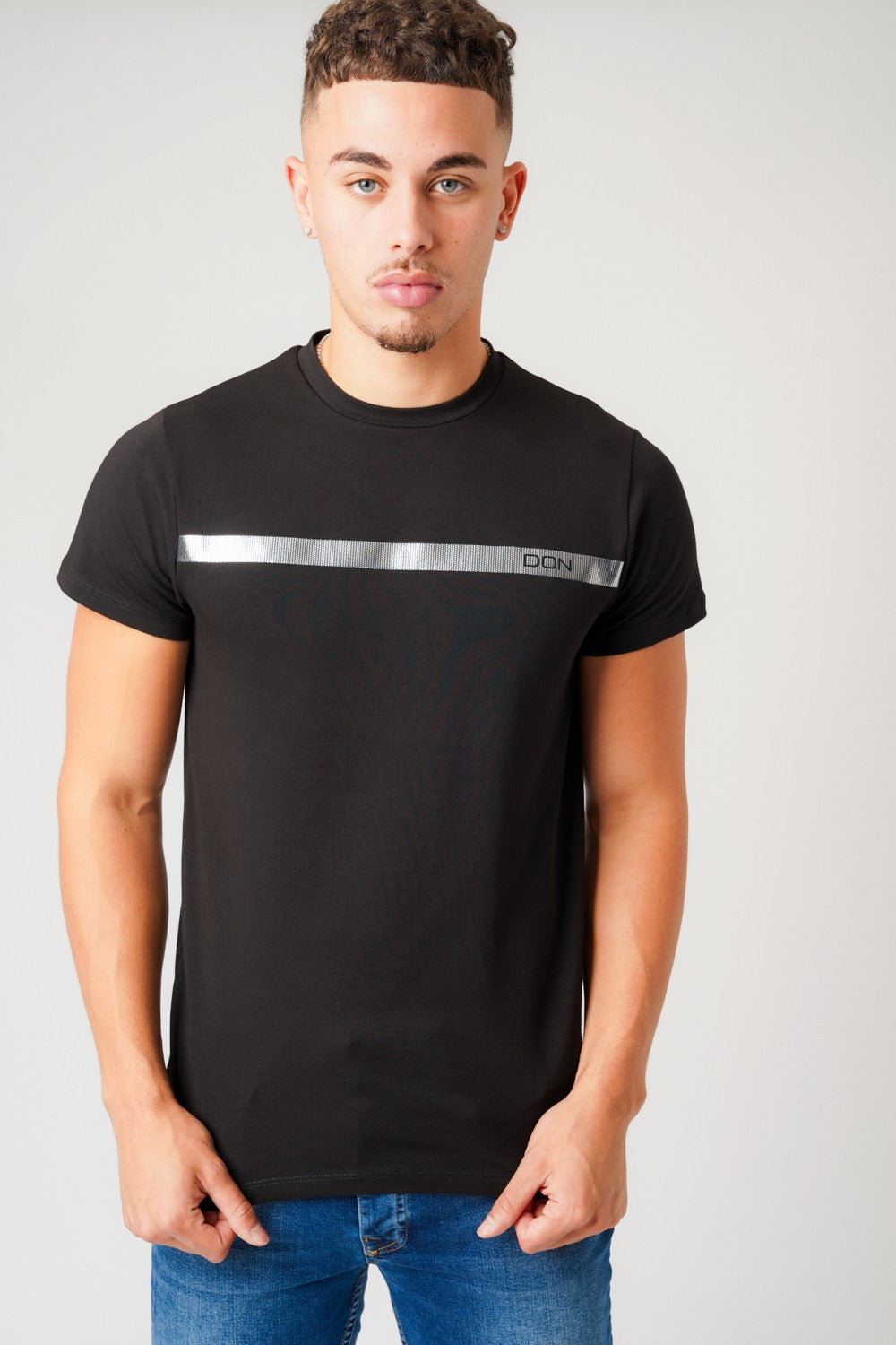 SILVER STRIPE BLACK T-SHIRT