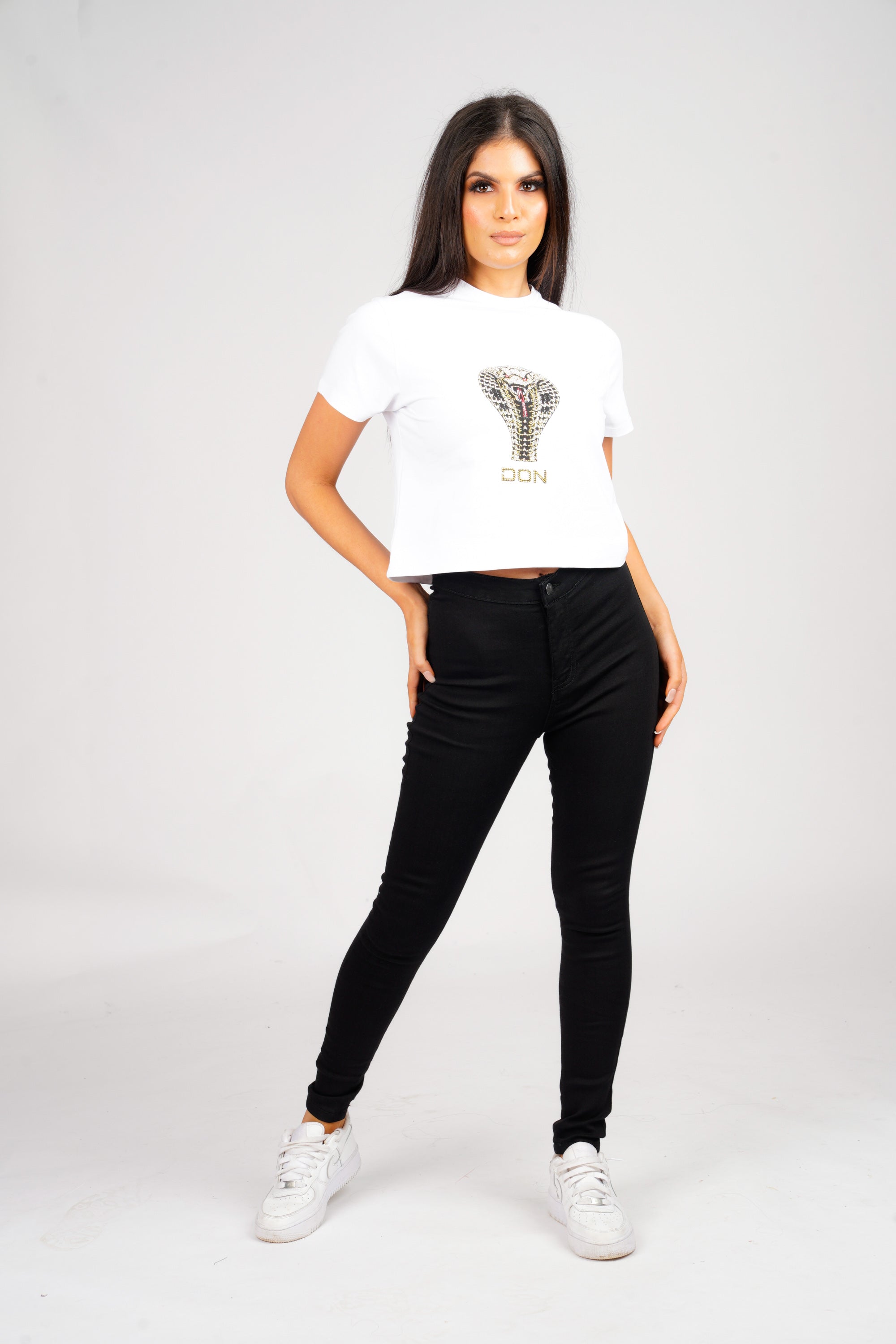 DON SNAKE WHITE CROPPED T-SHIRT