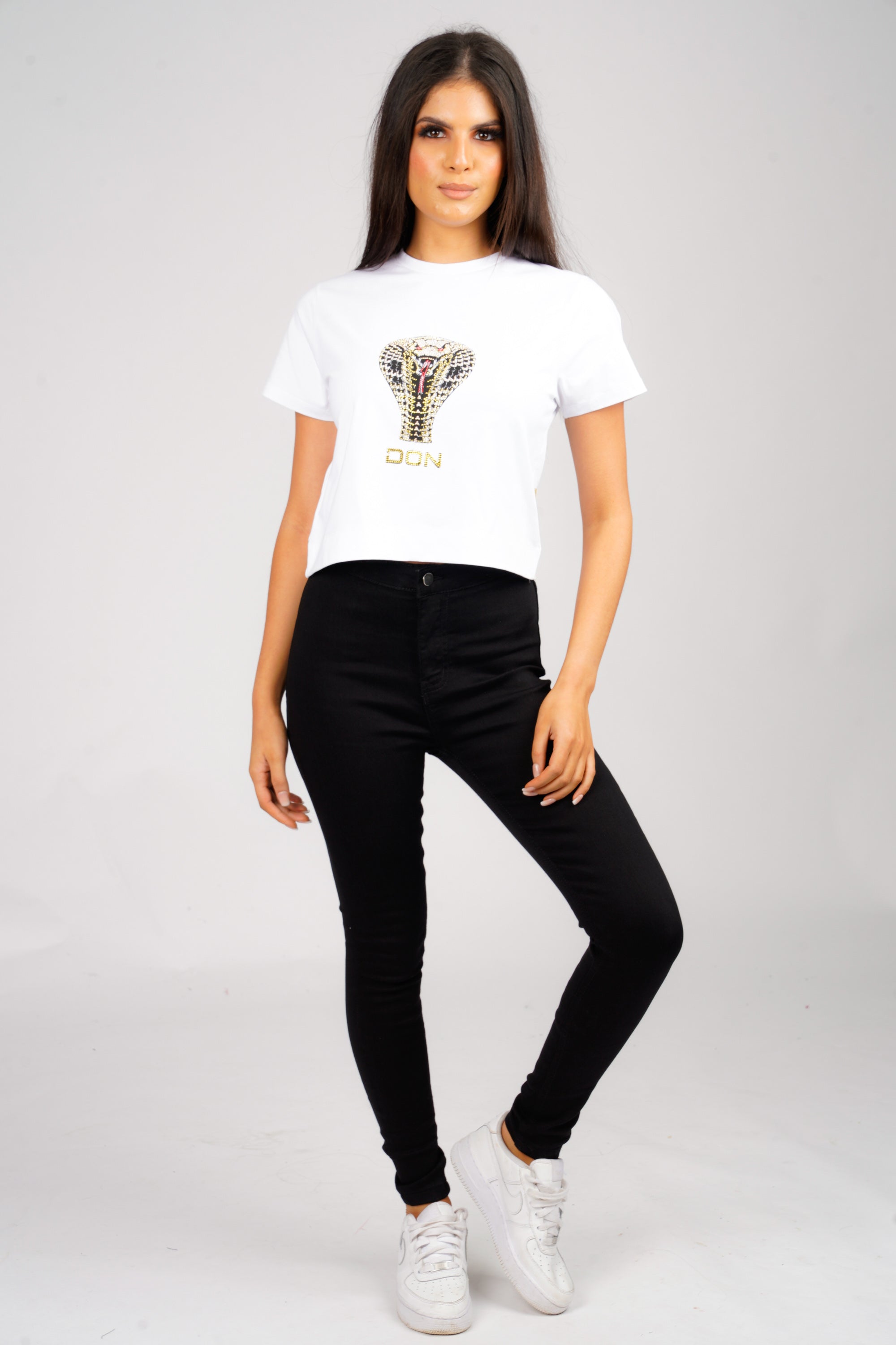 DON SNAKE WHITE CROPPED T-SHIRT