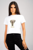 DON SNAKE WHITE CROPPED T-SHIRT