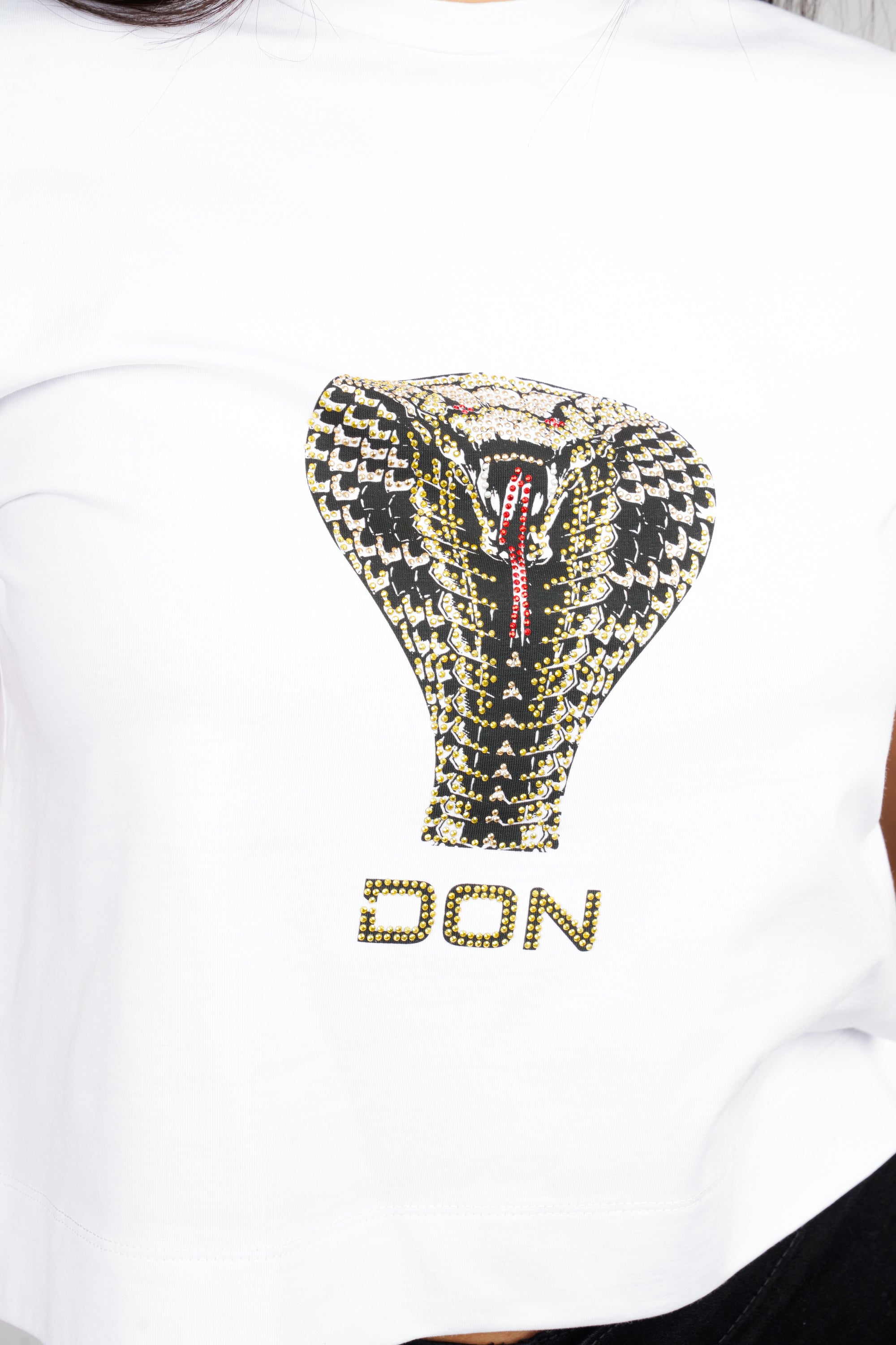 DON SNAKE WHITE CROPPED T-SHIRT