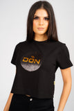 DON SEQUIN BLACK CROPPED T-SHIRT