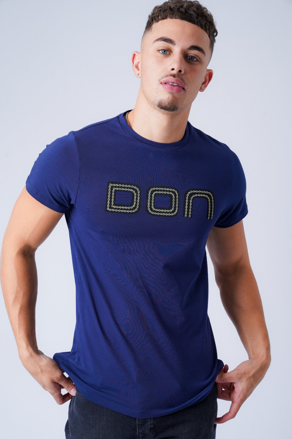 CHAIN EMBROIDERED NAVY T-SHIRT - Don Jeans